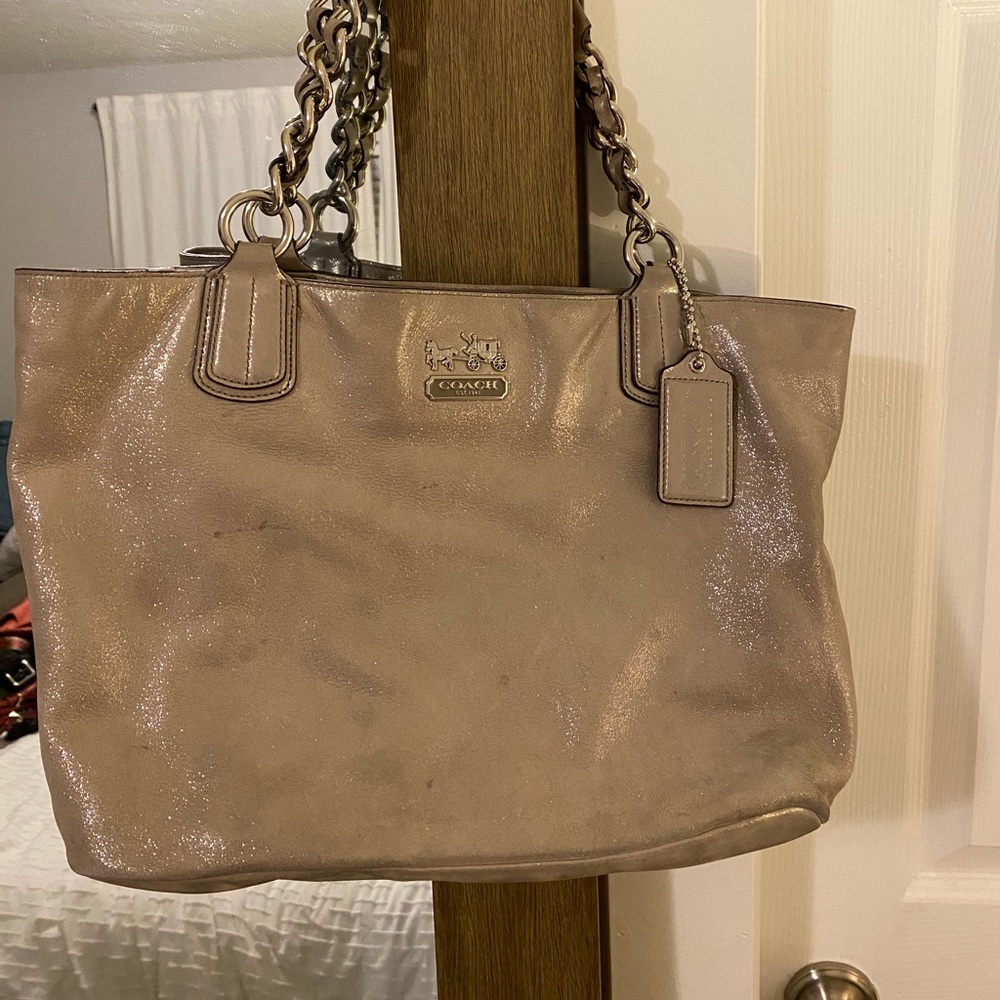 Coach grey sparkle suede purse